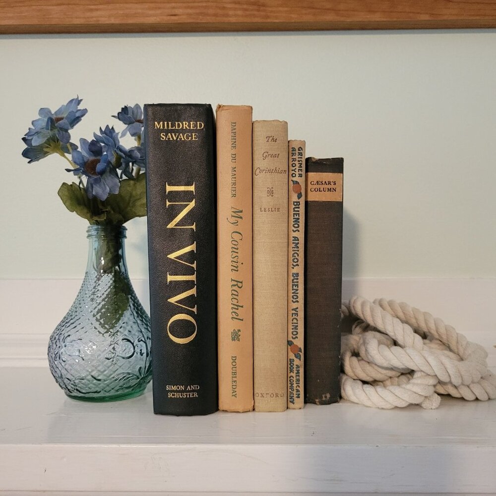 5 Black Beige Vintage Book Set Lot Staging Decor Retro Prop Shelf Mantle Centerp